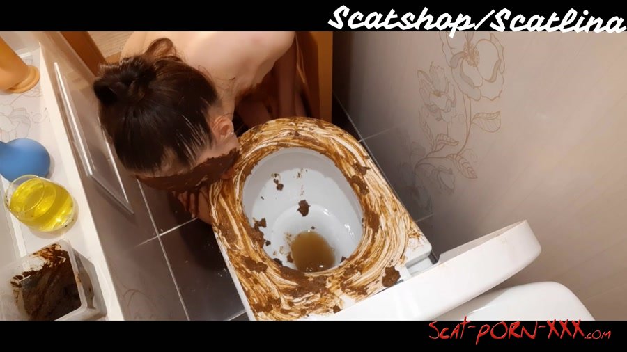 ScatLina - Dirty toilet (part 1) - Defecation - Solo, Amateur [FullHD 1080p]