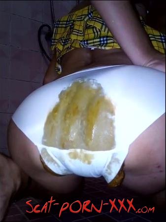 MissAnja - Filthy Schoolgirl Poop in Her White Panty and Make Big Mess with Poo Smearing - Panty Scat - Extreme, Solo [FullHD 1080p]