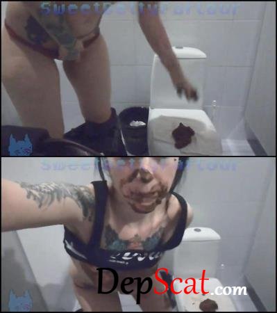 Pooping and smear shit on face and breast in public WC. - [Special #526] (Amateur shitting) (FullHD 1080p/718 MB)