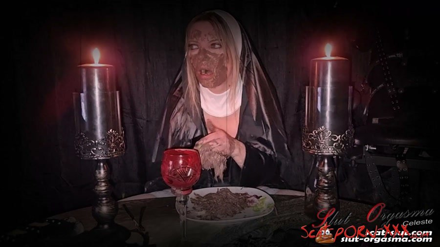 SlutOrgasma - The holy food and scat dinner - The medieval shit puking scat slave 1 - Holy nun extreme shit and puke play - Defecation - Fetish, Eat, Solo [FullHD 1080p]