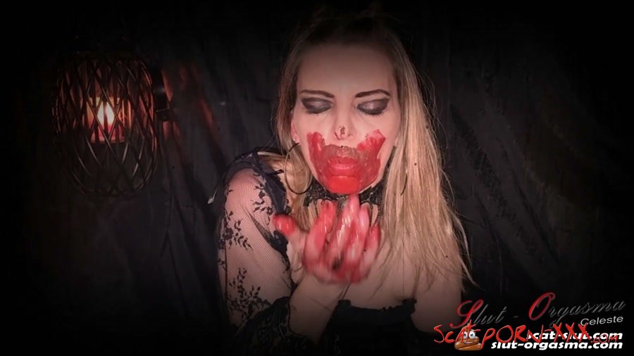 SlutOrgasma - Extreme scat and puke swallowing - Bloody scat dinner of a satanic - Fetish - Shitting Ass, Solo [FullHD 1080p]