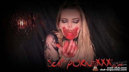 SlutOrgasma - Extreme scat and puke swallowing - Bloody scat dinner of a satanic - Fetish - Shitting Ass, Solo [FullHD 1080p]