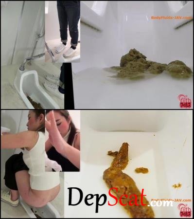 Girls defecates big shit pile in public toilet close-up. - BFFF-143 (Amateur shitting) (FullHD 1080p/280 MB)