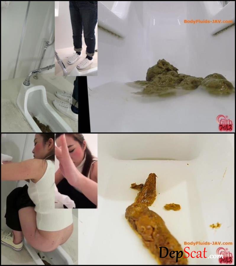 Girls defecates big shit pile in public toilet close-up. - BFFF-143 (Amateur shitting) (FullHD 1080p/280 MB)