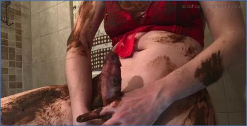 Scat porn featuring Emily Milk in messy shower poo, with peeing and shit eating action